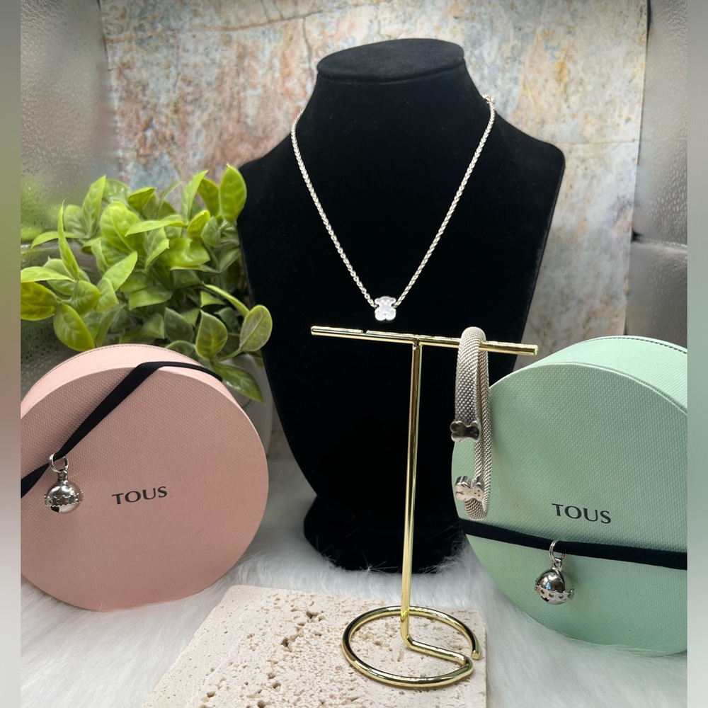 925 Silver Tous Mesh Bear Bangle and Bear Necklace Set